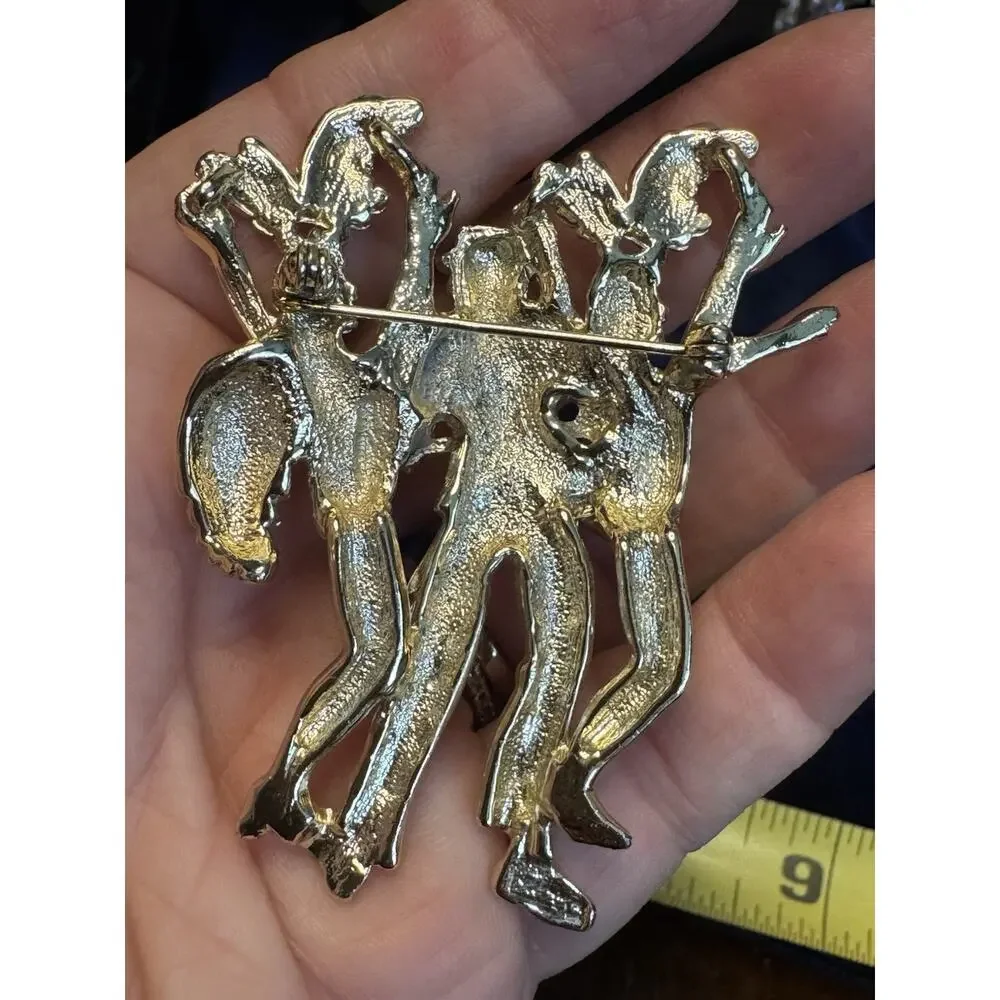 Vintage Gold Tone Mardi Gras Jazz Band Showgirls Cabaret Figural Brooch Pin
